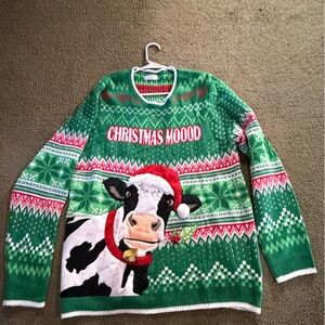 Ugly Christmas Sweater Green Cow Design Shirt